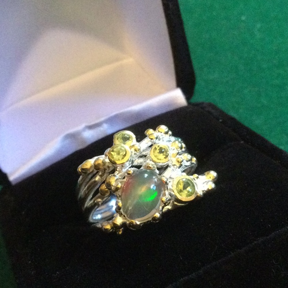 Surrealistic Genuine Firery Opal Ring - Picture 7 of 14